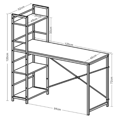 Стол на металлокаркасе BRABIX "LOFT CD-005",1200х520х1200 мм, 3 полки, цвет дуб натуральный, 641223 - фото 4