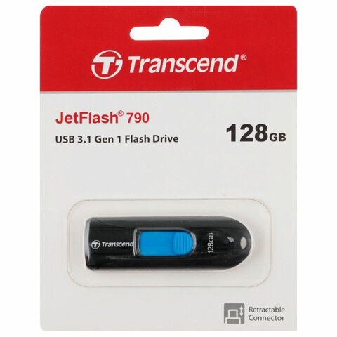 Флеш-диск 128 GB TRANSCEND JetFlash 790, USB 3.1, черный, TS128GJF790K - фото 1