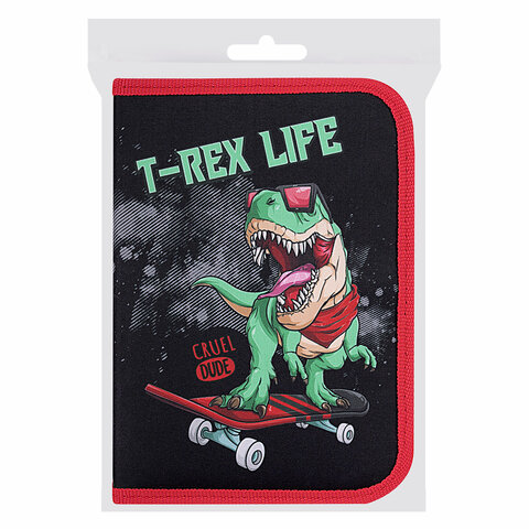 Пенал ПИФАГОР, 1 отделение, 2 откидные планки, полиэстер, 20х14 см, "T-Rex Life", 271513 - фото 8