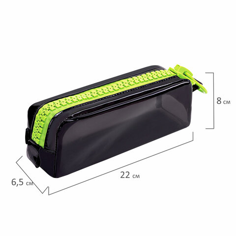 Пенал BRAUBERG с объемной "тракторной" молнией, 1 отделение, ПВХ, 22х8х6,5 см, "Neon green", 271564 - фото 7