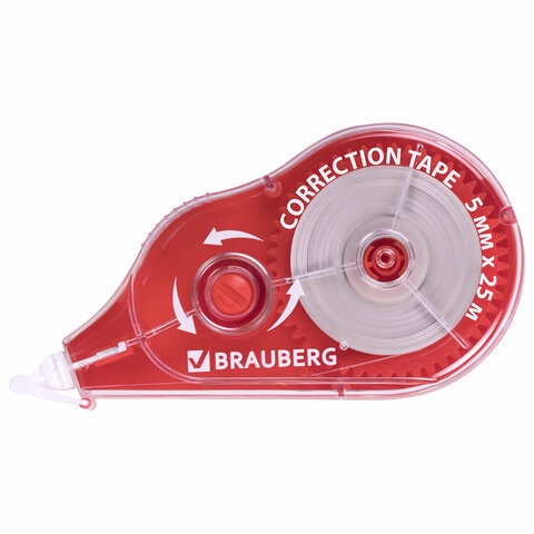 Корректирующая лента BRAUBERG MAXI PLUS, 5 мм х 25 м, механизм перемотки, корпус красный, блистер, 272501 - фото 1