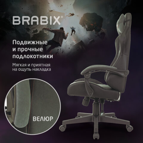 Кресло компьютерное BRABIX "Striker GM-121", синхромеханизм, 2 подушки, экокожа/велюр, черное/серое, 532961 - фото 21