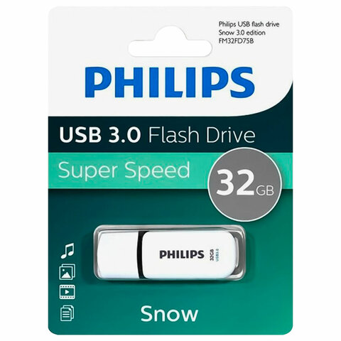 Флеш-диск 32 GB PHILIPS SNOW, разъем USB 3.0, черный, FM32FD75B/97 - фото 3