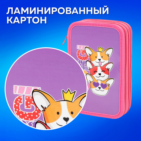Пенал ПИФАГОР, 3 отделения, ламинированный картон, 19х11 см, "Corgi queen", 272250 - фото 10