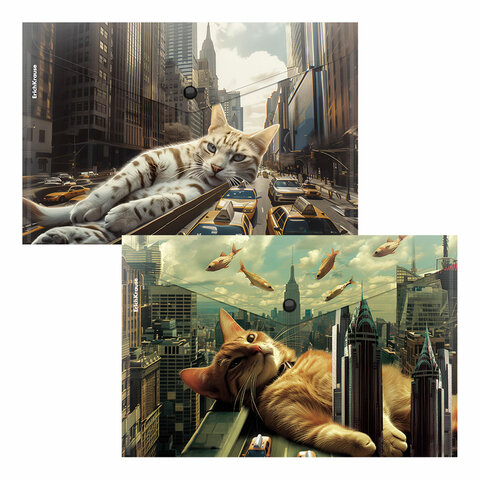 Папка-конверт с кнопкой ERICH KRAUSE "Big City Cats", A4, до 120 листов, непрозрачная, ассорти, 0,16 мм, 63511 - фото 1
