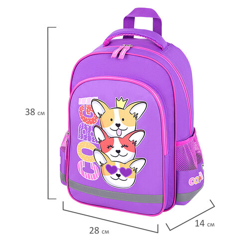 Рюкзак ПИФАГОР SCHOOL, 1 отделение, 3 кармана, "Corgi queen", 38x28х14 см, 272085 - фото 7