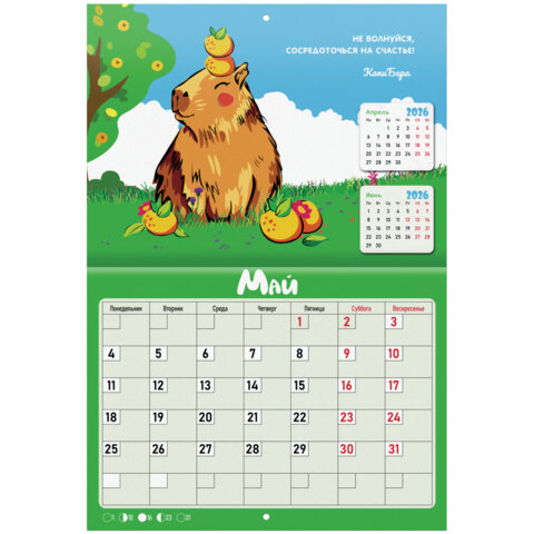 Календарь-планер настенный перекидной на 2026 г., BRAUBERG, 12 листов, 29,5х21,3 см, "Капибара", 116953 - фото 8