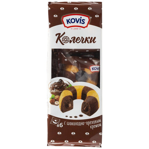 Пирожное бисквитное KOVIS "Колечки с шоколадно-ореховым кремом", 240 г, пакет, 7453 - фото 2