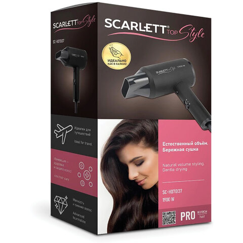 Фен SCARLETT SC-HD70I37, 1900 Вт, 2 скорости, 3 температурных режима, ионизация, черный - фото 2