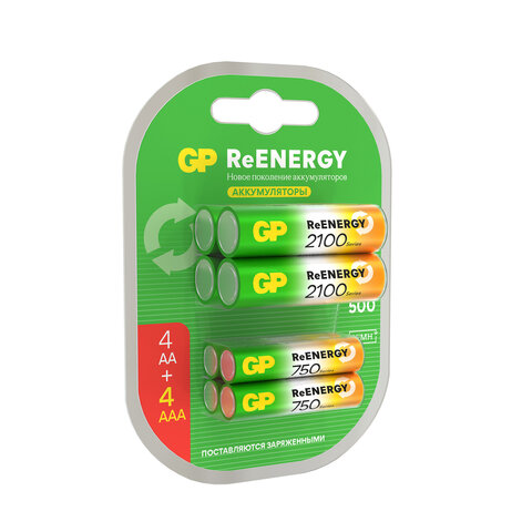 Батарейки аккумуляторные GP ReEnergy Ni-Mh НАБОР 8 шт. (ПРОМО 4+4), AA+ААА (HR6+HR03), 2000 mAh + 750 mAh, 210AAHC/75AAAHC - фото 3