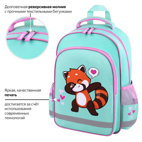 Рюкзак ПИФАГОР SCHOOL, 1 отделение, 3 кармана, "Red panda", 38x28х14 см, 272083 - фото 11