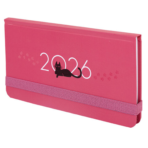 Еженедельник датированный 2026 с резинкой 171х93 мм, BRAUBERG, твердый, УФ-ЛАК, 64 л., "Кот", 117349 - фото 1