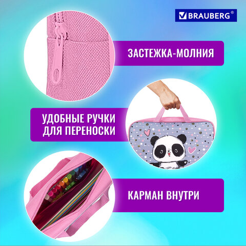 Папка на молнии с ручками BRAUBERG А4, 1 отделение, полиэстер, 80 мм, "Funny panda", 271127 - фото 11
