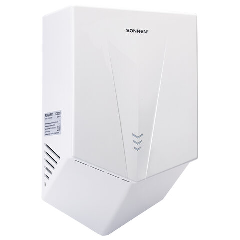 Сушилка для рук ВЫСОКОСКОРОСТНАЯ SONNEN K2022B, 1300 Вт, 150 м/с, IPX1, 72 дБ, белая, пластиковый корпус, 607192 - фото 1