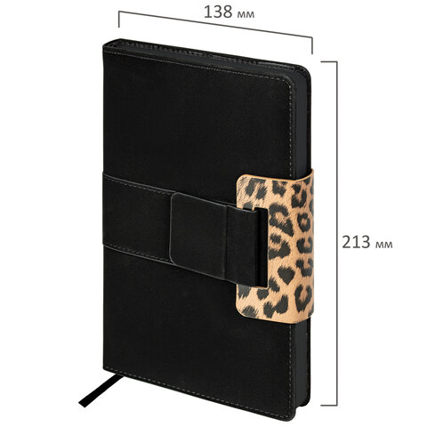 Ежедневник недатированный А5 138х213 мм, BRAUBERG "Safari", под кожу, магнит, 160 л., Leopard, черный, 116592 - фото 2