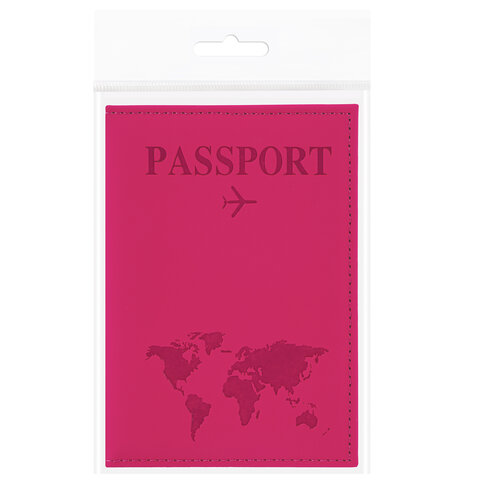Обложка для паспорта "Passport map", экокожа soft-touch, малиновая, STAFF, 238761 - фото 8