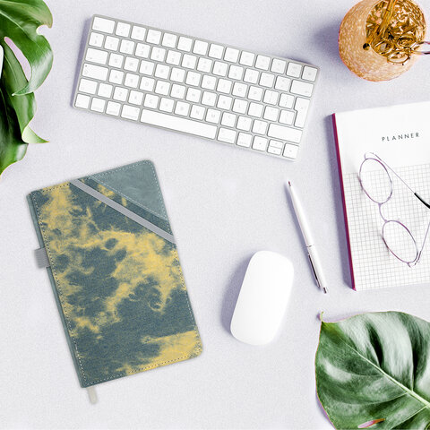 Блокнот А5 135x210 мм BRAUBERG "Denim", ткань/экокожа, резинка, держатель, 80 л., клетка, синий, 117139 - фото 7