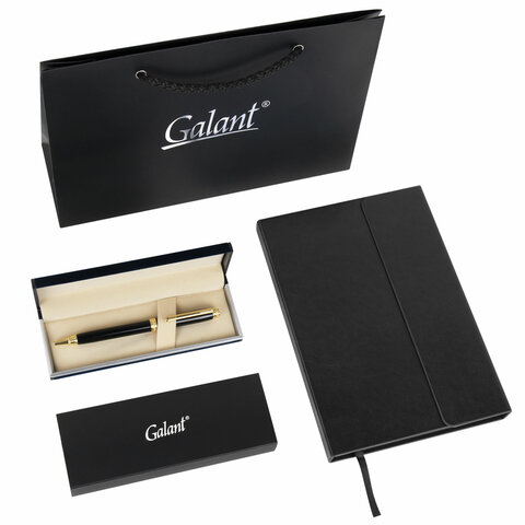 Ручка шариковая GALANT "Black", корпус черный, ежедневник недатированный А5 черный, пакет, 880904 - фото 1