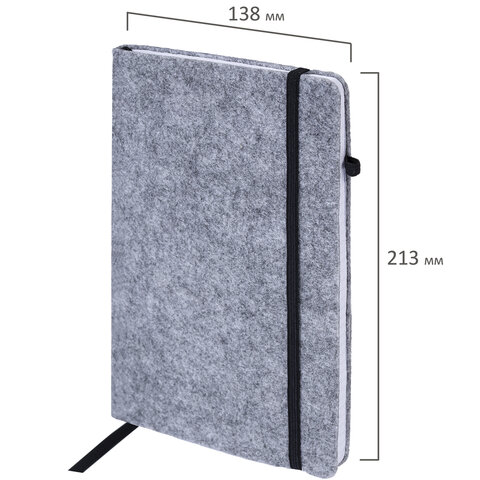 Блокнот А5 138x213 мм BRAUBERG "Voylok", войлок, резинка, держатель, 80 л., клетка, серый, 117135 - фото 2