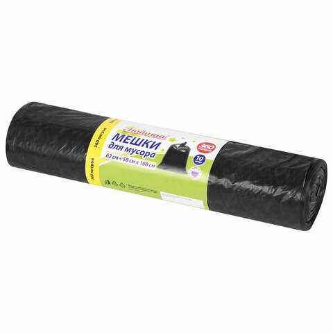 Мешки для мусора 360 л черные, в рулоне 10 шт., ПВД 30 мкм, 120x160 см, ЛЮБАША эконом, 608917 - фото 1