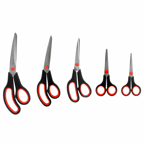 Ножницы BRAUBERG SOFT GRIP НАБОР 5 штук (140, 170, 190, 220, 240 мм), эргономичные черно-красные ручки, ВЫГОДНАЯ УПАКОВКА, 238410 - фото 2