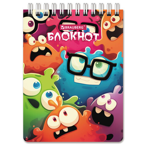 Блокнот МАЛЫЙ ФОРМАТ А6 97х145мм, 60л, гребень, картон, клетка, BRAUBERG МОНСТРИКИ, 116997 - фото 4