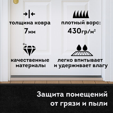 Коврик придверный 60х90 см, ЧЕРНЫЙ, влаго-грязезащитный, 430 г/м2, ребристый, ЛЮБАША СТАНДАРТ, 701034 - фото 9