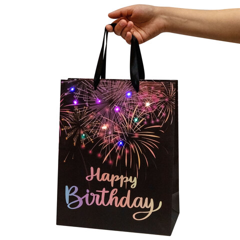 Пакет подарочный (1 штука) 26x13x32 см (L), "LED Bag", черный, ЗОЛОТАЯ СКАЗКА, 700836 - фото 6