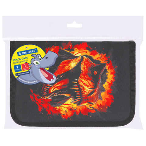 Пенал BRAUBERG с наполнением, 1 отделение, 1 откидная планка, 24 предмета, 21х14 см, "Fire dino", 273535 - фото 8