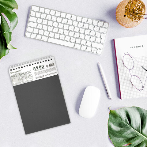 Блокнот А5, 80 л., силиконовый гребень, обложка пластик, клетка, BRAUBERG, серый, 117562 - фото 9