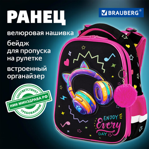 Ранец BRAUBERG PREMIUM, 2 отделения, с брелоком, "Headphones", велюровая нашивка, 38х29х16 см, 273100 - фото 11