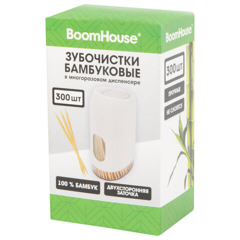 Зубочистки бамбуковые 300 штук в МНОГОРАЗОВОМ диспенсере, BOOMHOUSE (БУМХАУС), 701948 - фото 1