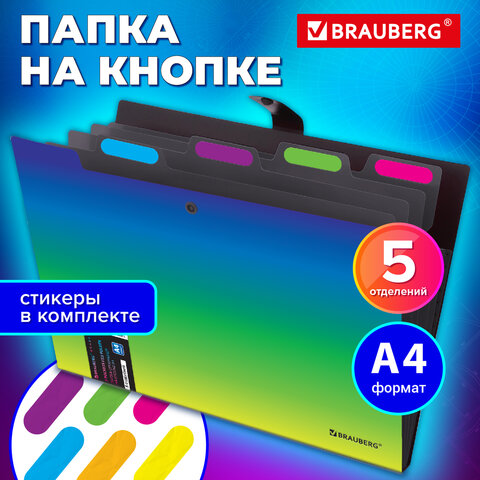 Папка-органайзер на кнопке 5 отделений, BRAUBERG GRADE, A4, зелено-голубой градиент, 274092 - фото 10