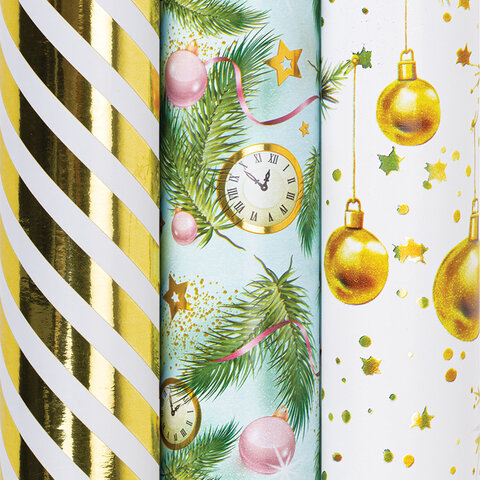 Бумага упаковочная новогодняя НАБОР 3 шт. "Golden XMAS", С ЭФФЕКТАМИ, 70х100 см, ЗОЛОТАЯ СКАЗКА, 592188 - фото 1