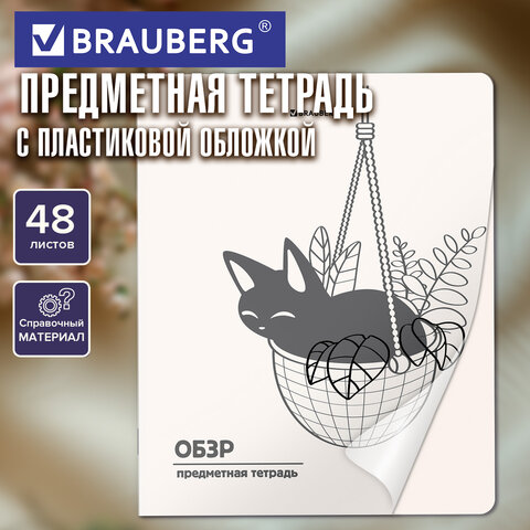 Тетрадь предметная КОТ-НЕПОСЕДА 48 л., пластиковая обложка, ОБЗР, клетка, подсказ, BRAUBERG, 405539 - фото 5