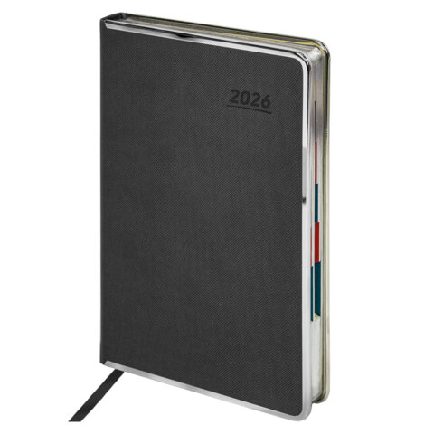 Ежедневник датированный 2026 А5 148х218 мм, GALANT "Infinity Silver", под кожу, серый, 117499 - фото 1