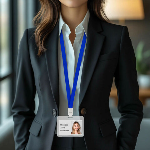 Бейдж горизонтальный (54х85 мм) на 2 карты, с лентой 45 см, ЗАЩИТА ОТ ВЛАГИ И ПЫЛИ, BRAUBERG EXTRA, 238823 - фото 4