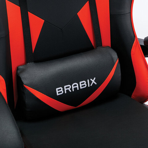 Кресло компьютерное BRABIX "Dexter GM-135", подножка, две подушки, экокожа, черное/красное, 532799 - фото 11