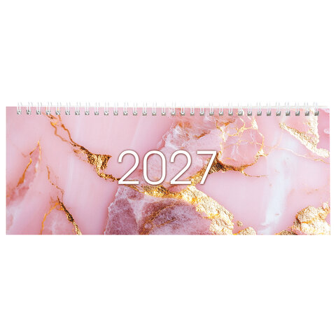 Планинг датированный 2027 285х112 мм, STAFF, гребень, картонная обложка, 64 листа, "Мрамор", 118705 - фото 2