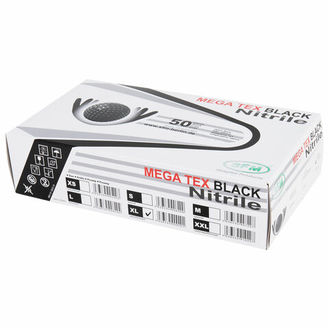 Перчатки нитриловые сверхпрочные с текстурой SFM MEGA TEX BLACK, Германия, 25 пар (50 шт.), размер XL (очень большой) - фото 8