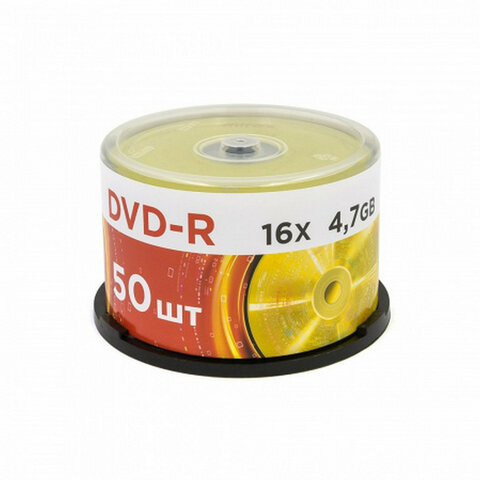 Диски DVD-R MIREX, 4,7 Гб, 16x, Cake Box (упаковка на шпиле), КОМПЛЕКТ 50 шт., UL130003A1B - фото 1