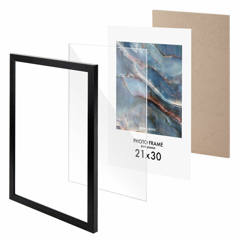 Рамка 21х30 см небьющаяся, КОМПЛЕКТ 4 шт., багет 16 мм МДФ, BRAUBERG "Basic", черная, 391259 - фото 8