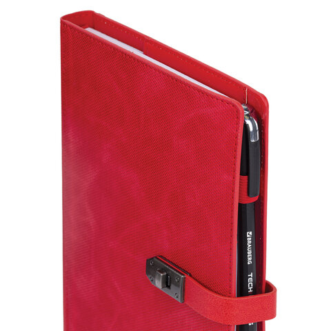 Ежедневник недатированный А5 152х220 мм BRAUBERG "Sirius", под кожу, застежка 160 л., красный, 116212 - фото 4