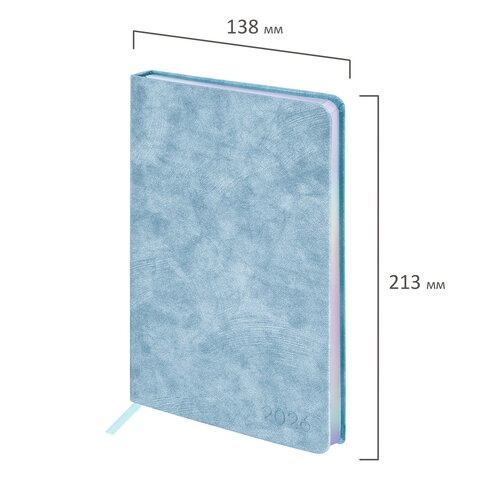 Ежедневник датированный 2026, А5, 138х213 мм, BRAUBERG "Ice", под кожу, голубой, 117389 - фото 2