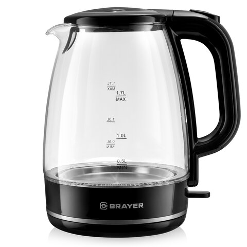 Чайник BRAYER BR1030, 1,7 л, 2200 Вт, закрытый нагревательный элемент, стекло, черный - фото 2