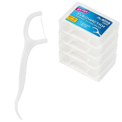 Зубочистки-флоссеры с зубной нитью "200 шт. (4х50 шт.) + 20 в подарок!", в боксе, LAIMA DENT, 609406 - фото 1