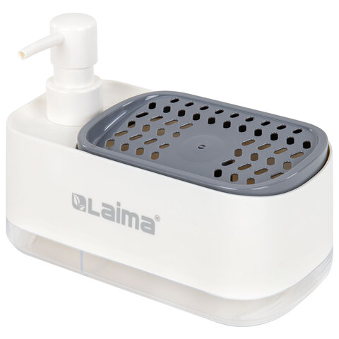 Диспенсер/дозатор DUET для мыла и моющего средства + губка, БЕЛЫЙ, 11х20х12 см, LAIMA HOME, 700043 - фото 2
