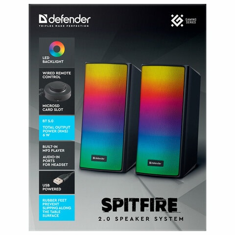 Колонки компьютерные DEFENDER SPITFIRE 2.0, 6 Вт, Bluetooth, питание от USB, 65047 - фото 13