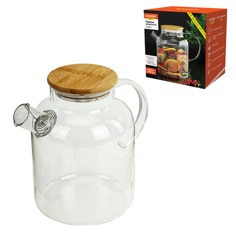 Чайник заварочный 1500 мл "Бочонок", жаропрочное стекло, спиральное сито, DASWERK (ДАСВЕРК), 608645 - фото 1