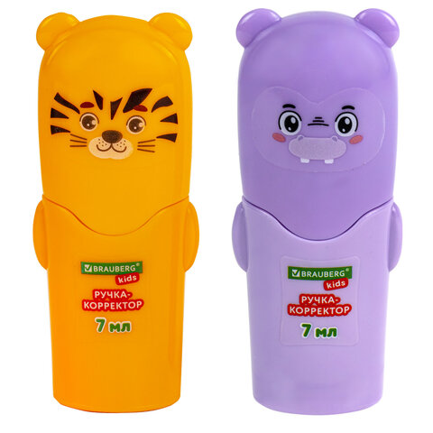 Ручка-корректор 7 мл, ВЫГОДНАЯ УПАКОВКА, КОМПЛЕКТ 2 штуки, BRAUBERG KIDS "ЗВЕРЯТА", металлический наконечник, 274230 - фото 3